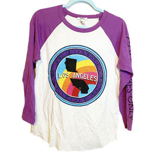 Forever 21 White Size Medium Concert Music Festival LA Henley Purple T-Shirt